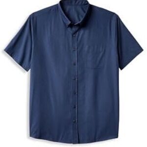 NWT DXL Big + Tall Essentials Men's Navy Poplin Short-Sleeve Sport Shirt 3XL